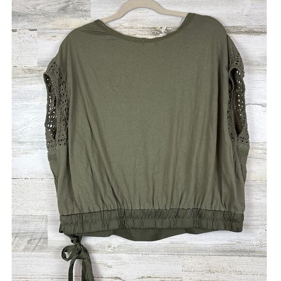 Anthropologie Tiny Womens 2X Tatiana Olive Green Lace Boho Wrap Short Sleeve Top - Picture 4 of 8